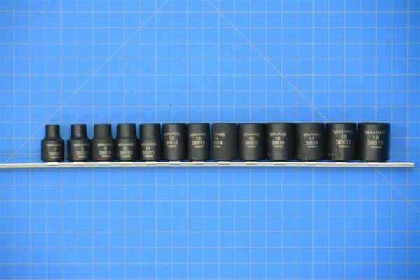 JHW36923 - 12 PC 3/8" DRIVE 12-POINT METRIC SHALLOW SOCKET SET ON RAIL AND CLIPS