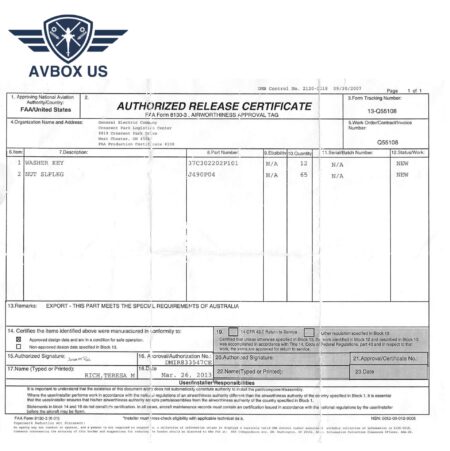 j490p04 FAA 8130-3 Airworthiness Approval Tag 1