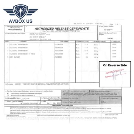 j490p04 FAA 8130-3 Airworthiness Approval Tag 2